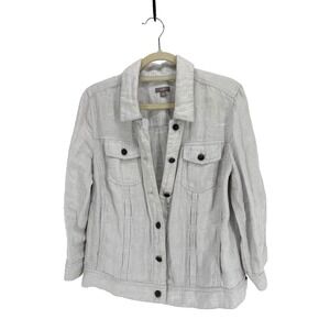 J. Jill Linen Jean Jacket Cropped Womens Medium Gray Classic Preppy